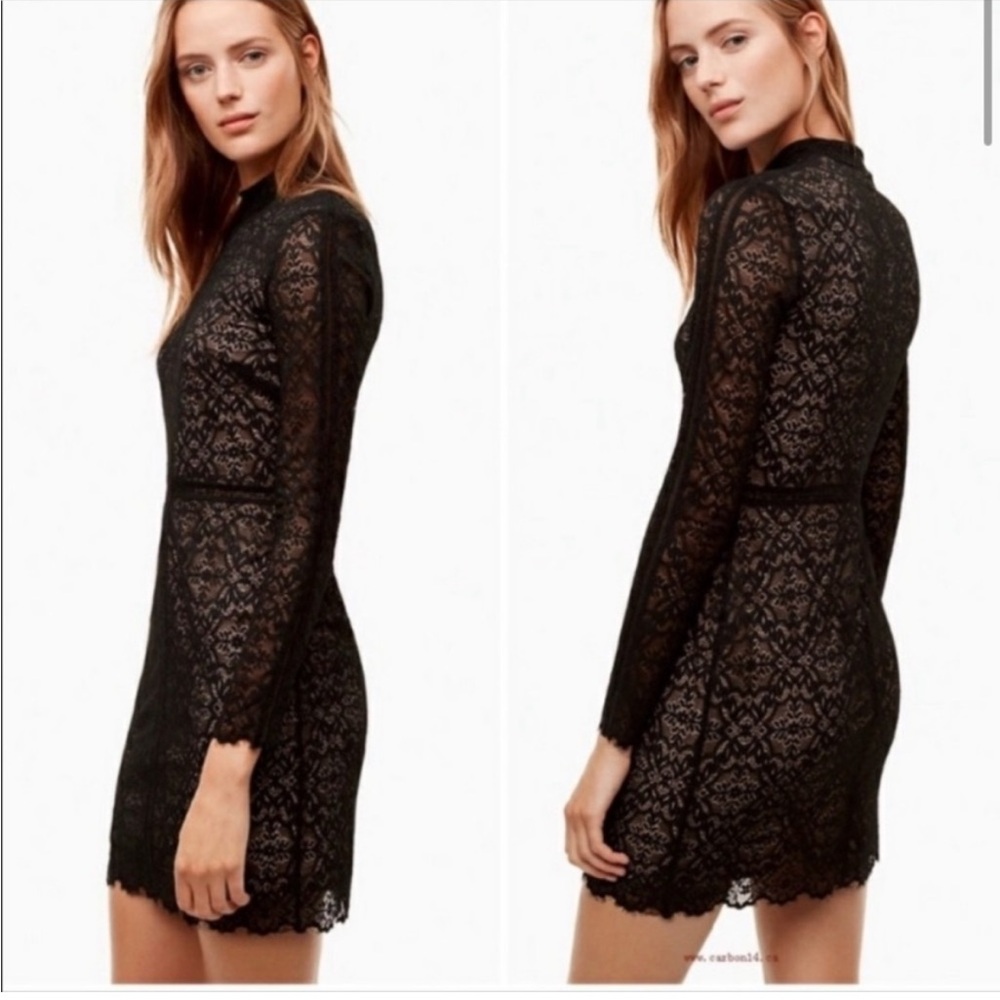 Wilfred Janvry Mock Neck Lace Panel Mini Dress Long Sleeve